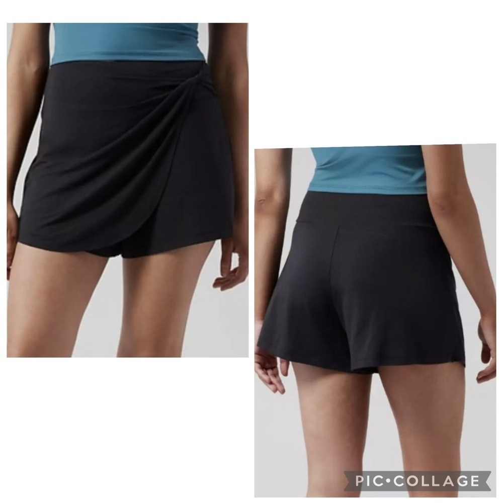 ATHLETA Women’s Black RELEASE SKORT JUPE SHORT Draped Front Tennis Golf Size M